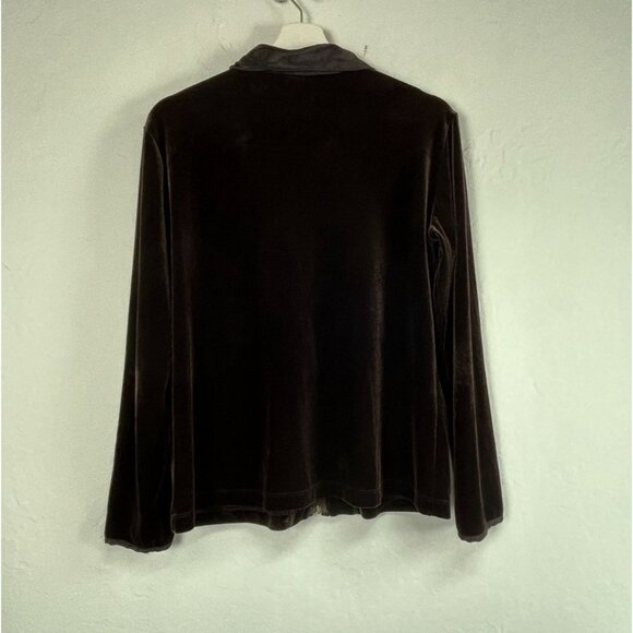 Chico's Brown Velvet Satin Trim Long Sleeve Jacket Size 1 Lightweight Stretch - Picture 2 of 7